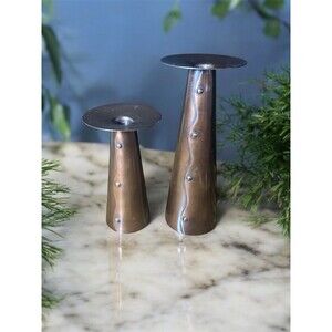 Partylite Copper Metal Taper candle Stick Holders Faux Rivets Design Vtg India